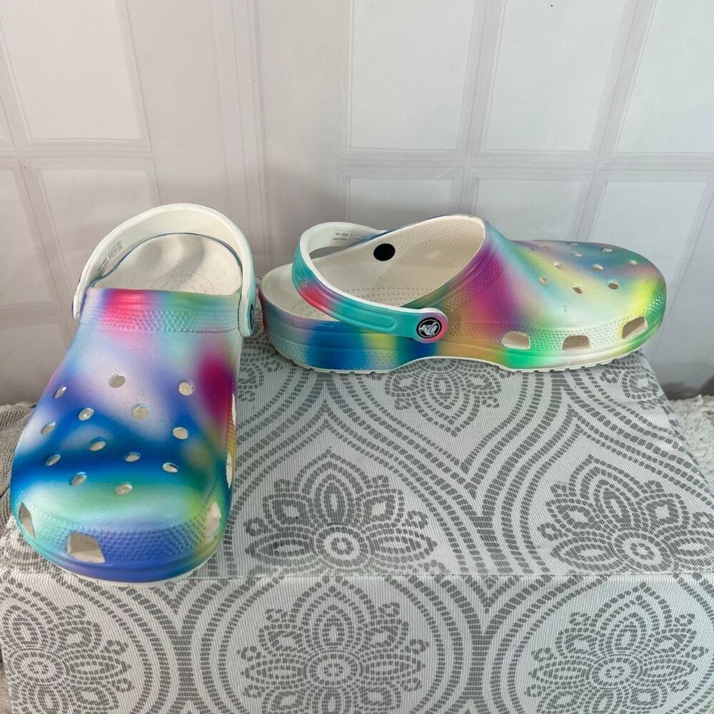 Crocs Multicolor Classic Solarized Tie Dye Slip On Clogs Sandals Size 8 M 10 W